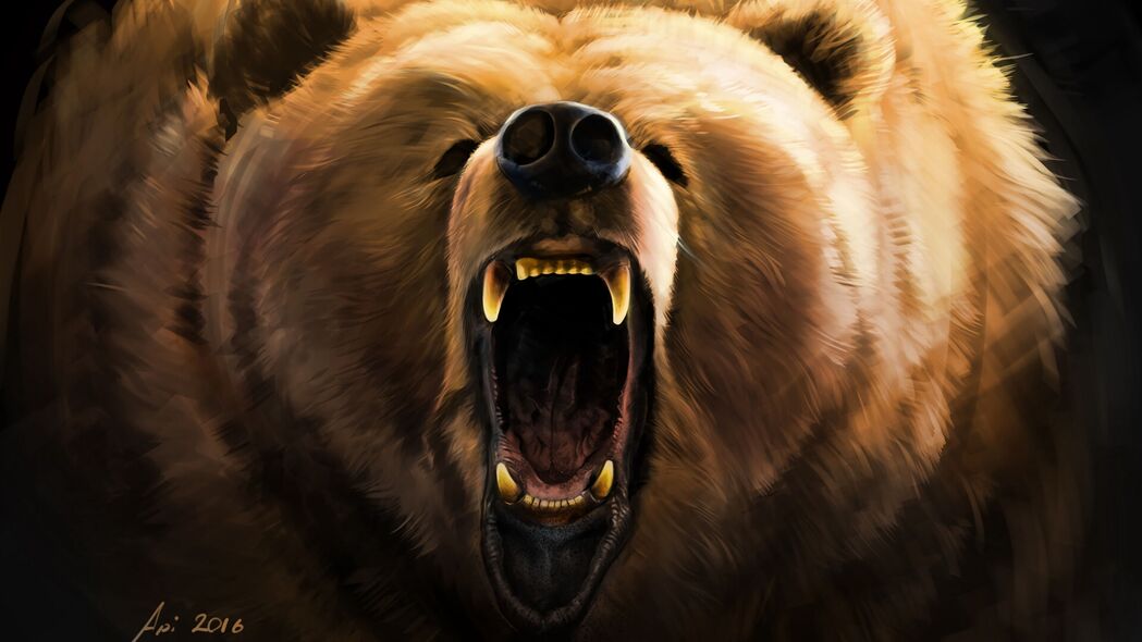 熊 咧嘴笑 愤怒 尖牙 艺术 4k壁纸 3840x2160