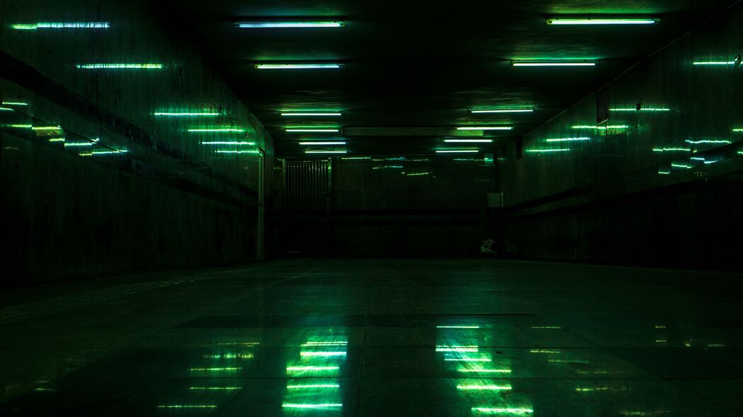 走廊 房间 深色 照明 绿色 4k壁纸 3840x2160