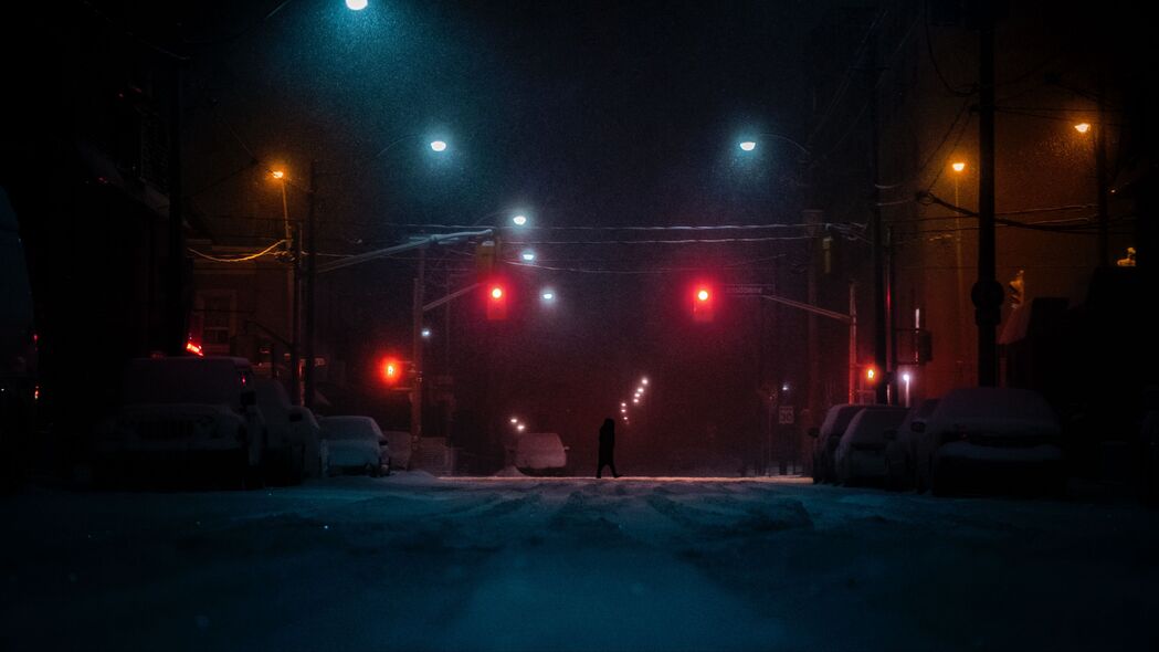 街道 剪影 黑暗 夜晚 雪 4k壁纸 3840x2160