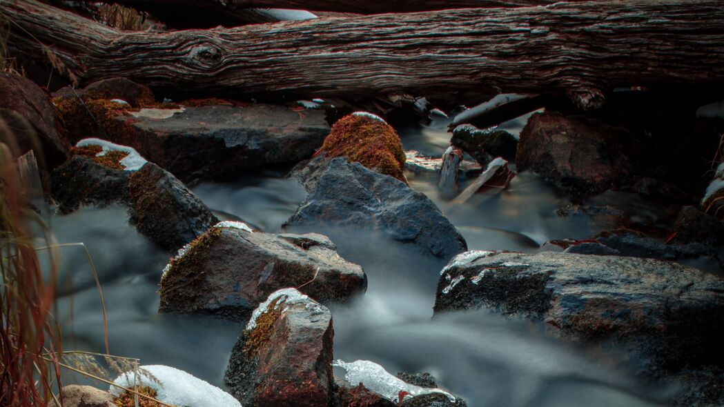 河流 石头 原木 水 溪流 4k壁纸 3840x2160
