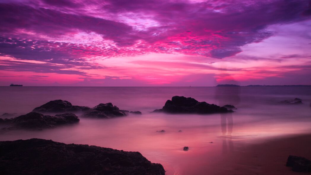 海 海岸 黄昏 紫色 剪影 阴影 4k壁纸 3840x2160