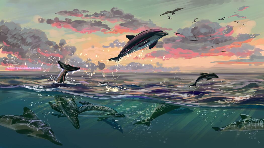 3840x2160 海豚 跳跃 水 艺术 海洋壁纸 背景