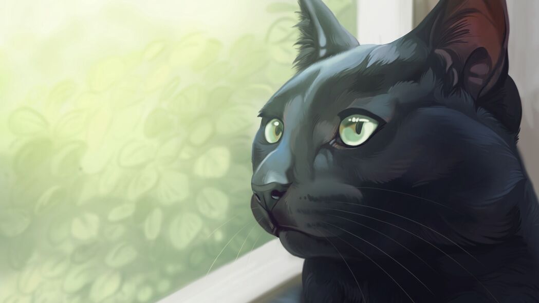 猫 黑色 一瞥 窗口 艺术 4k壁纸 3840x2160