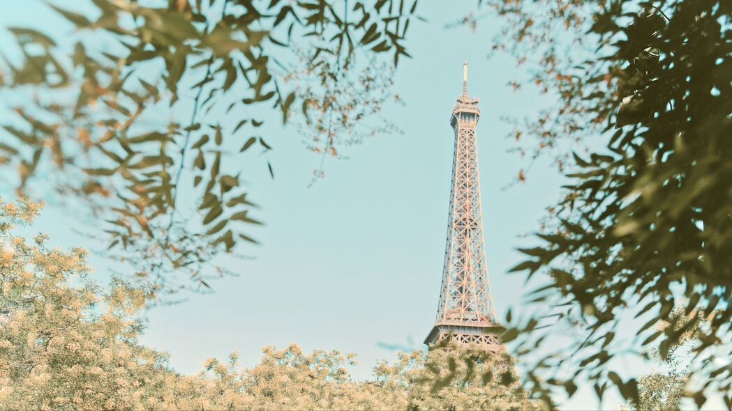 埃菲尔铁塔 塔 树枝 树 建筑 巴黎 4k壁纸 3840x2160