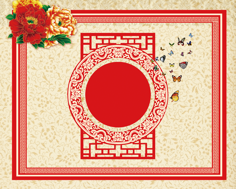 中国风背景花朵边框蝴蝶中式背景