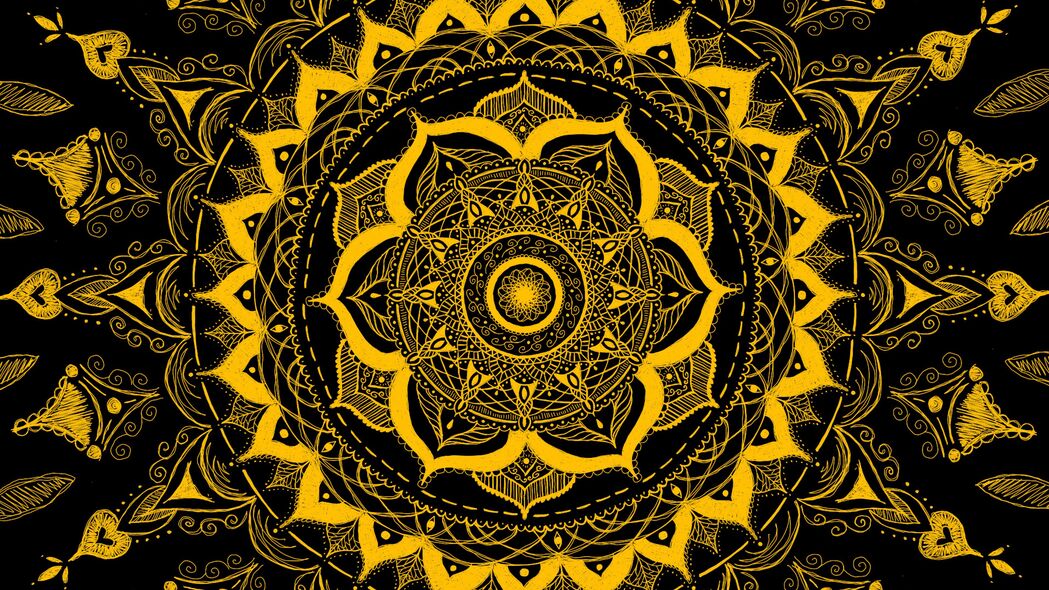 曼陀罗 图案 抽象 纠结 黄色 4k壁纸 3840x2160