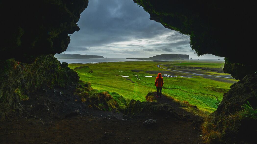 洞穴 人 景观 海岸 绿色 4k壁纸 3840x2160