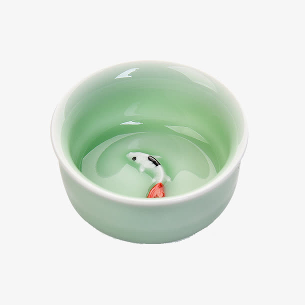 瓷浮雕彩鲤鱼茶盏
