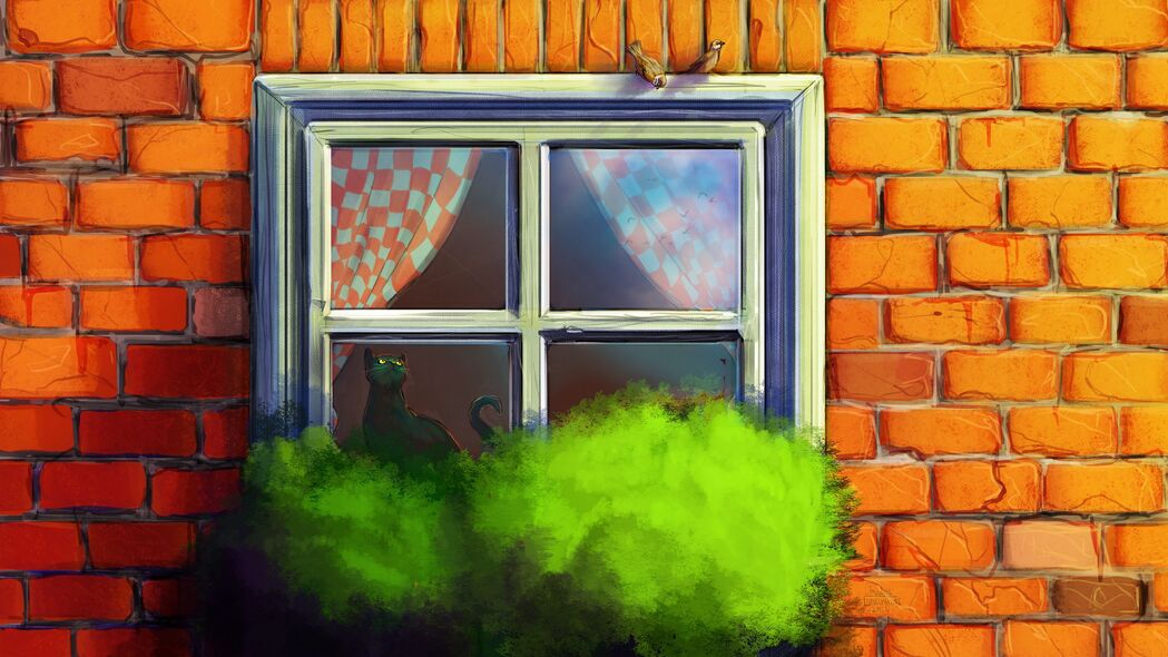 猫 窗户 房子 艺术 4k壁纸 3840x2160