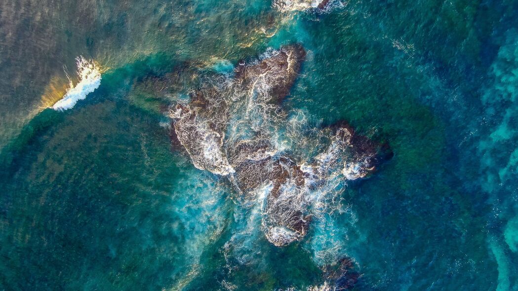 海 礁 鸟瞰图 波浪 水 4k壁纸 3840x2160