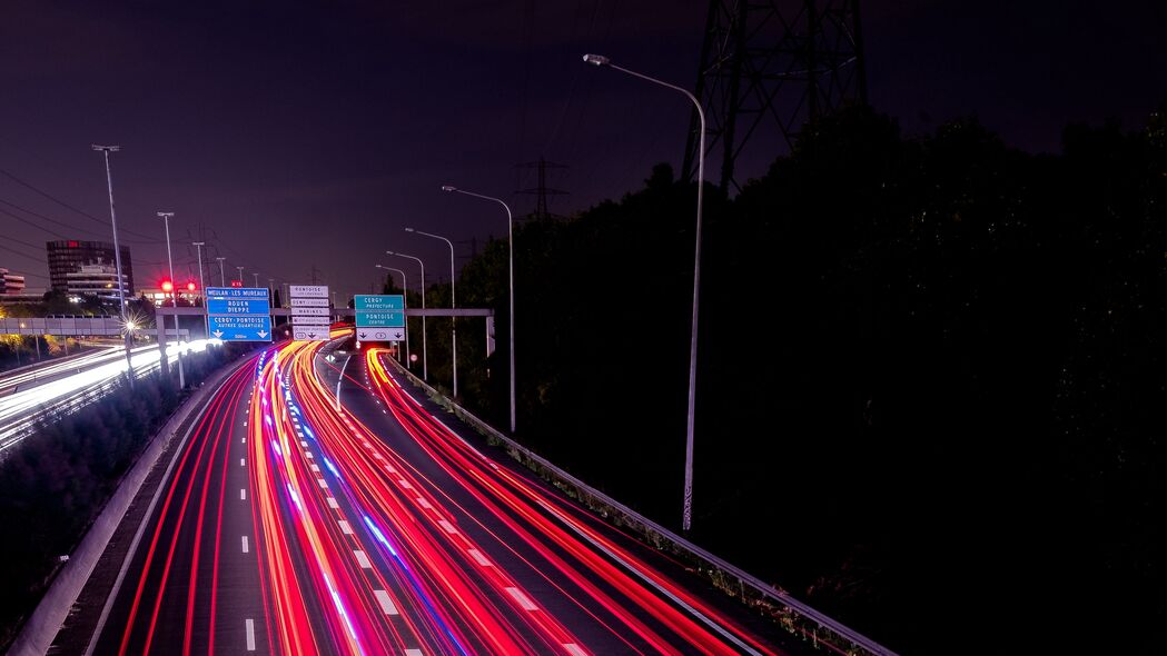 道路 高速公路 夜晚 灯光 运动 4k壁纸 3840x2160