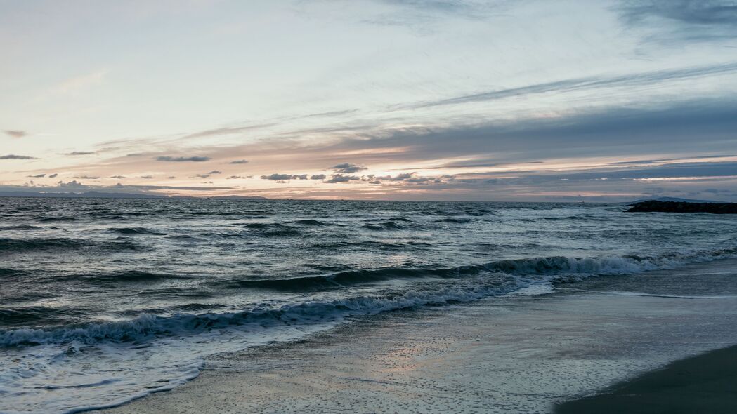 海滩 大海 海浪 地平线 黄昏 4k壁纸 3840x2160