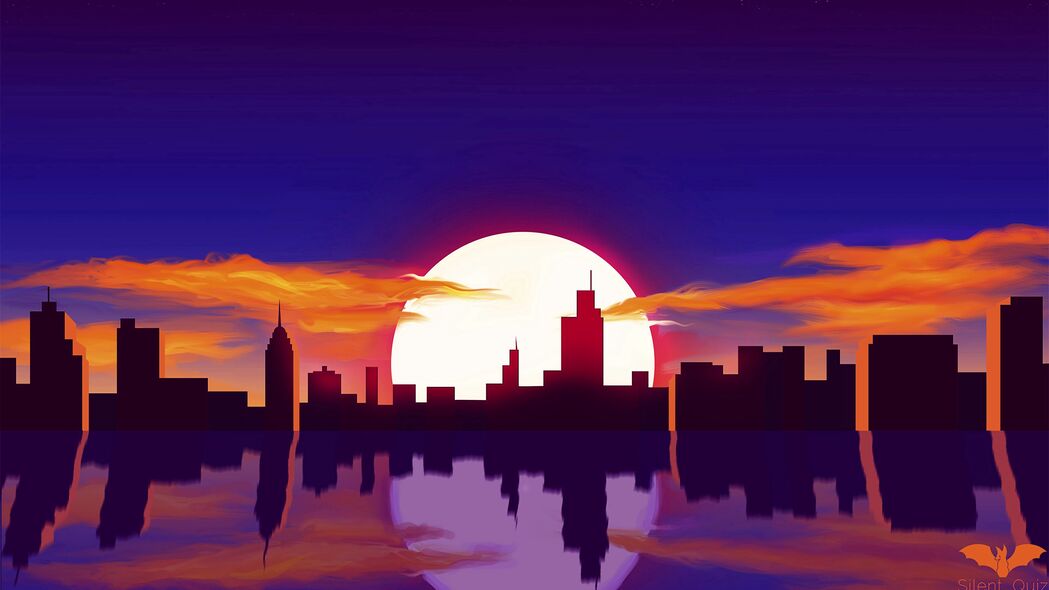 城市 太阳 日落 反射 艺术 矢量 4k壁纸 3840x2160