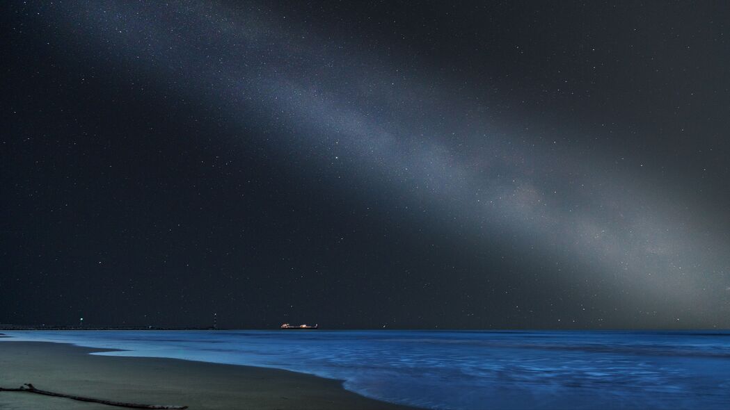 大海 海滩 夜晚 星空 深色 4k壁纸 3840x2160