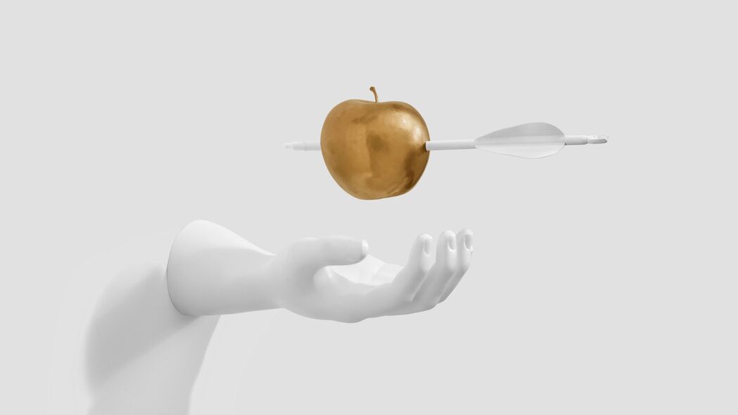 苹果 箭头 手 雕塑 极简主义 4k壁纸 3840x2160