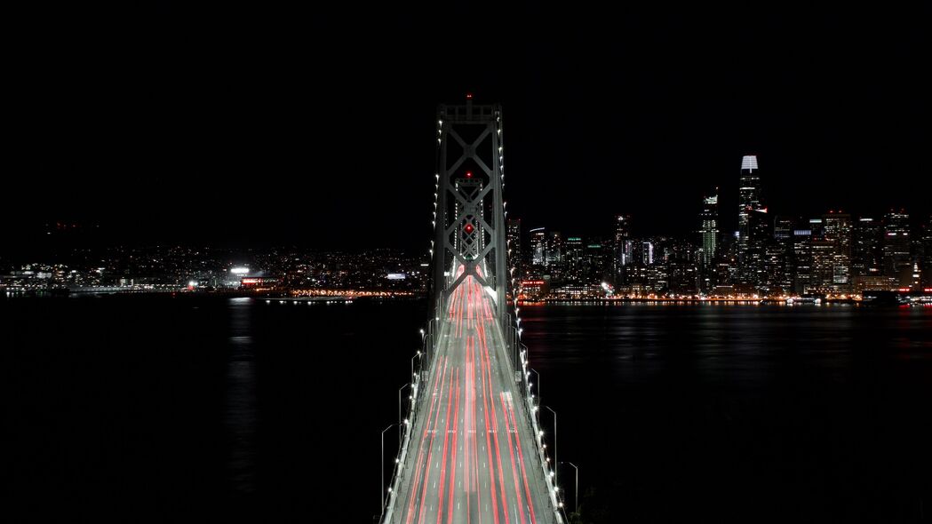大桥 夜晚 城市 灯光 深色 4k壁纸 3840x2160