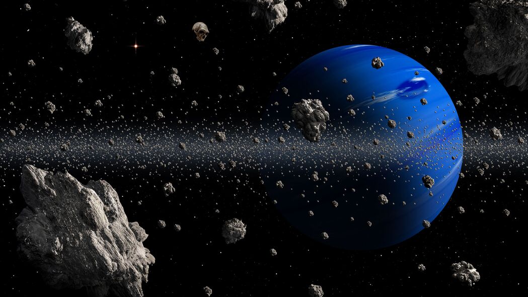 行星 小行星 太空 蓝色 小行星带 4k壁纸 3840x2160