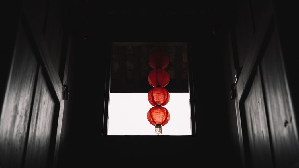 窗户 中国灯笼 红色 深色 房间 4k壁纸 3840x2160