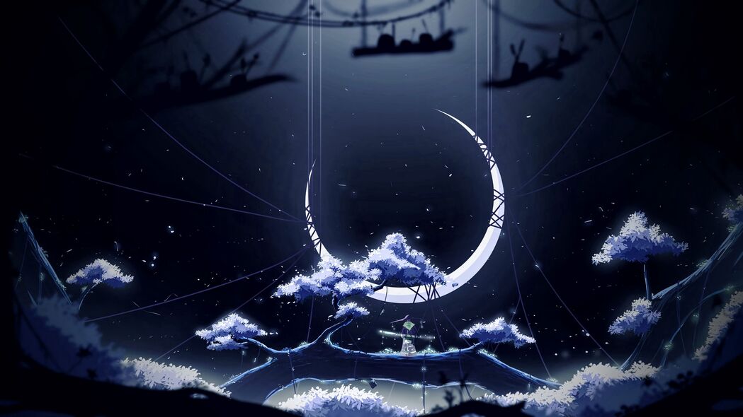 3840x2160 新月 夜晚 月亮 树 线程壁纸 背景