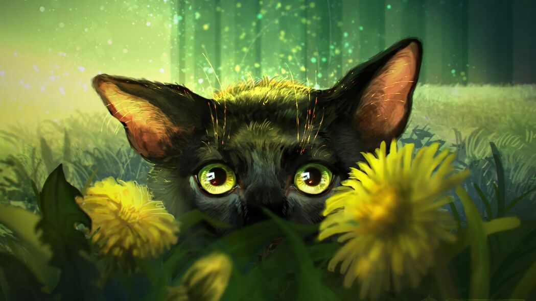 猫 花 艺术 眼睛 浏览 4k壁纸 3840x2160