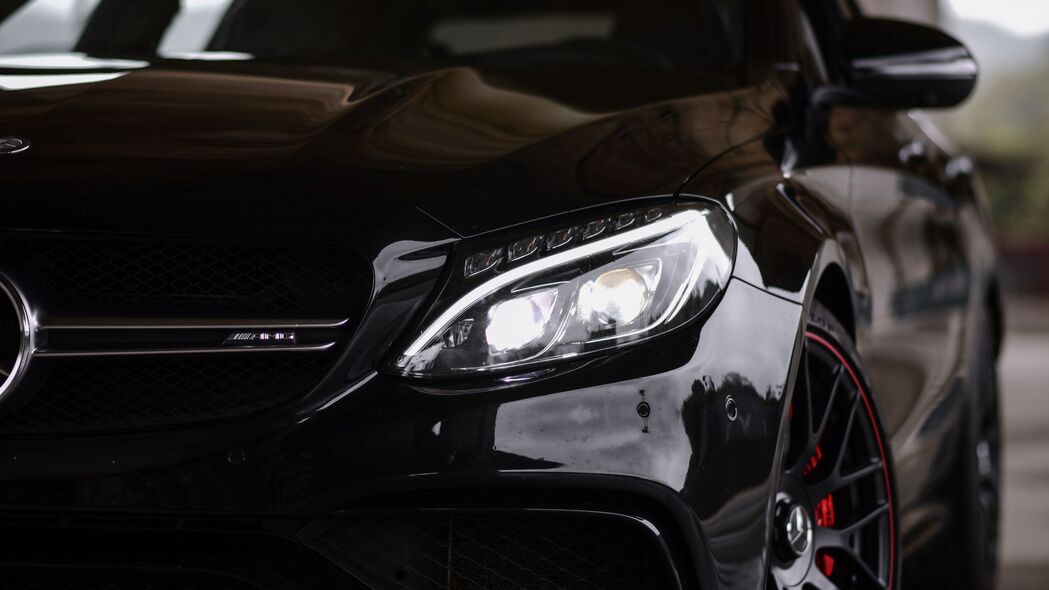 梅赛德斯-奔驰c63s amg 梅赛德斯 汽车 黑色 正面 4k壁纸 3840x2160
