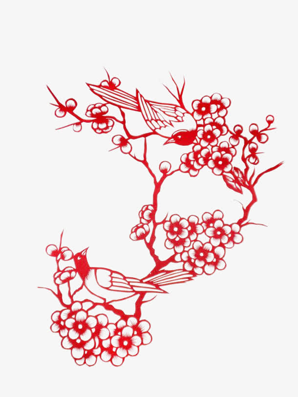 红色中国梅花剪纸窗花