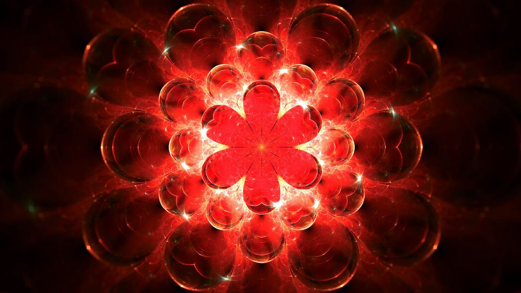 分形 辉光 红色 明亮 花朵 抽象 4k壁纸 3840x2160