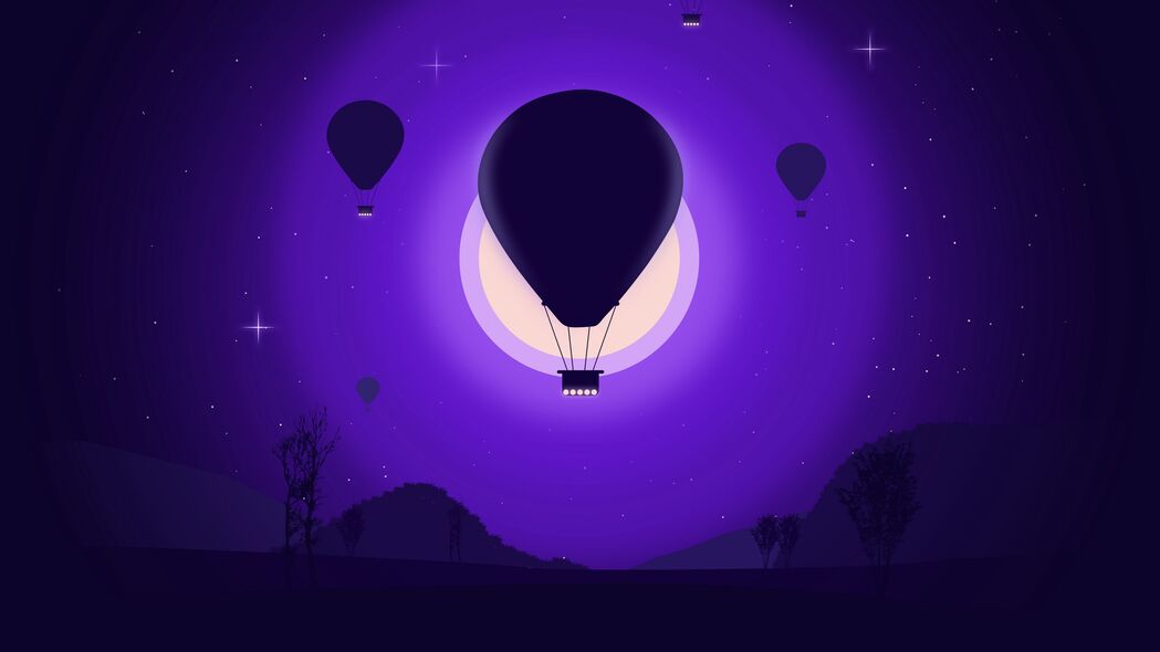 气球 夜晚 月亮 矢量 艺术 4k壁纸 3840x2160