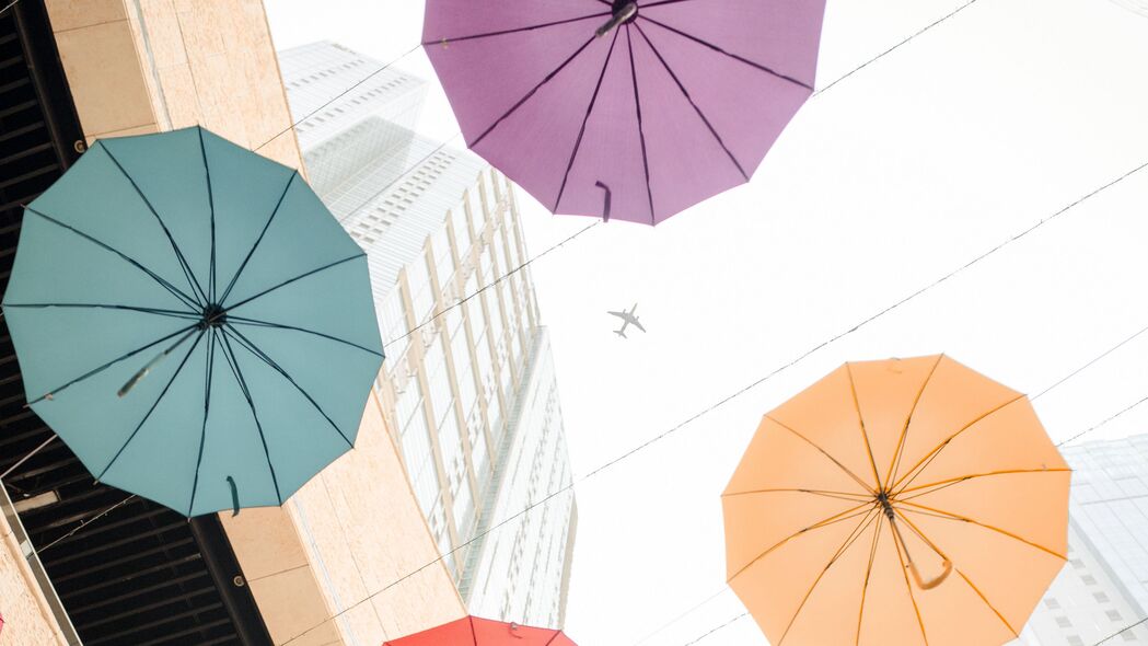 雨伞 彩色 平面 建筑 4k壁纸 3840x2160