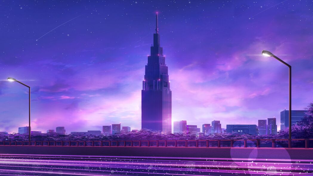 摩天大楼 塔 艺术 城市 建筑 紫色 4k壁纸 3840x2160