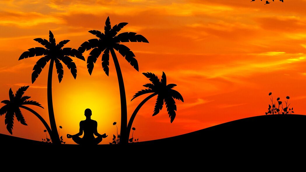 冥想 瑜伽 剪影 棕榈树 和谐 4k壁纸 3840x2160