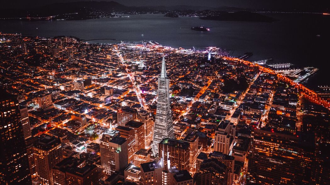 夜城 鸟瞰图 建筑 建筑 灯光 海岸 旧金山 4k壁纸 3840x2160