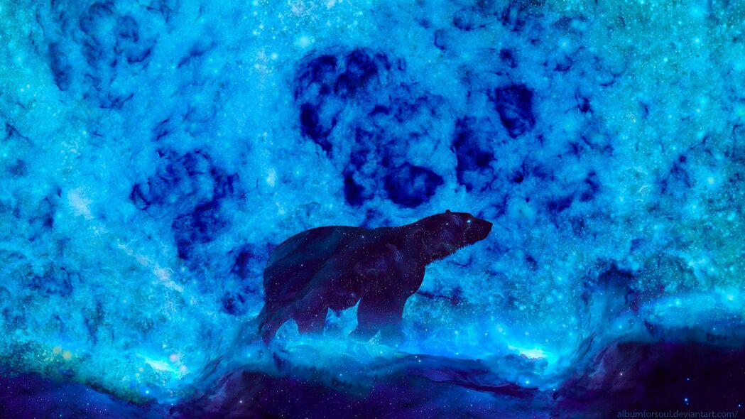 3840x2160 熊 艺术 发光 蓝色 北方壁纸 背景