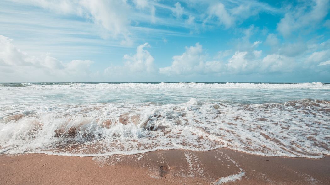 海洋 冲浪 泡沫 沙子 痕迹 波浪 4k壁纸 3840x2160