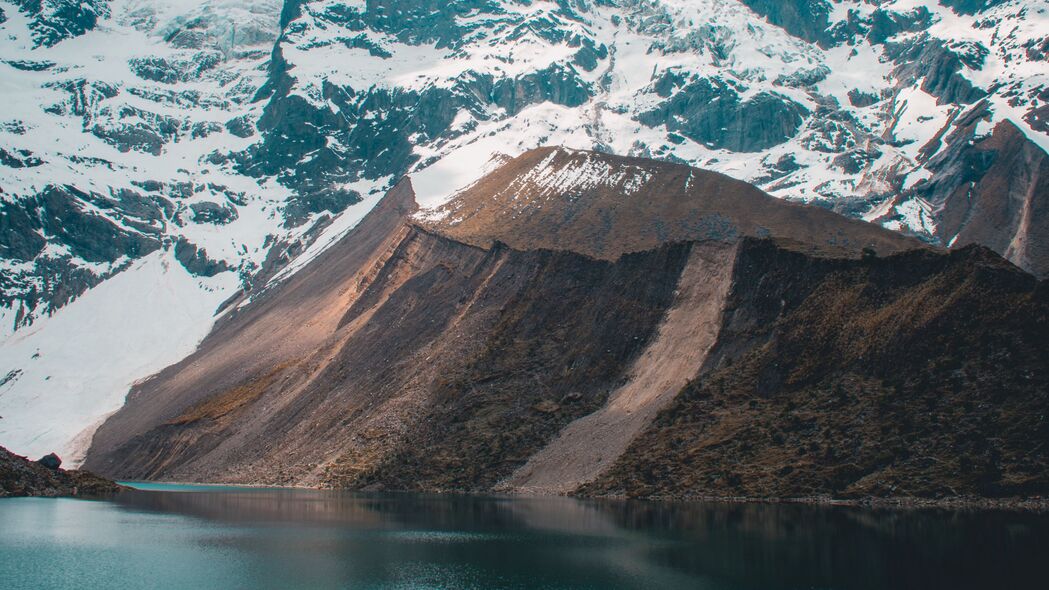 山 雪 湖 拉古纳人文泰 秘鲁 4k壁纸 3840x2160