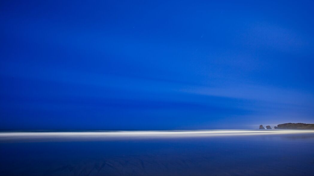 海岸 海滩 浅 地平线 傍晚 蓝色 4k壁纸 3840x2160