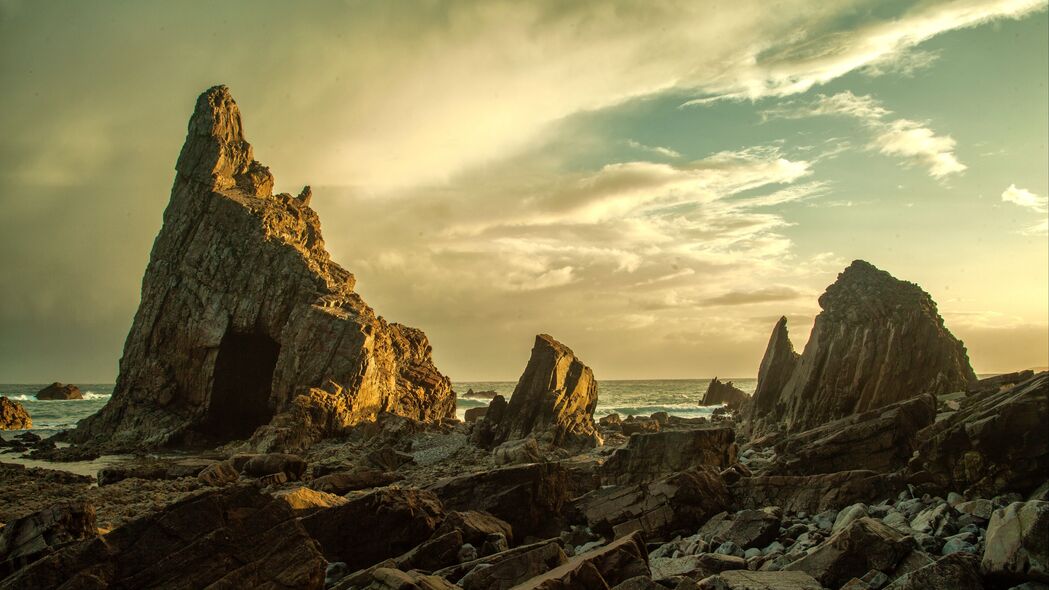 海滩 岩石 石头 海岸 天空 4k壁纸 3840x2160