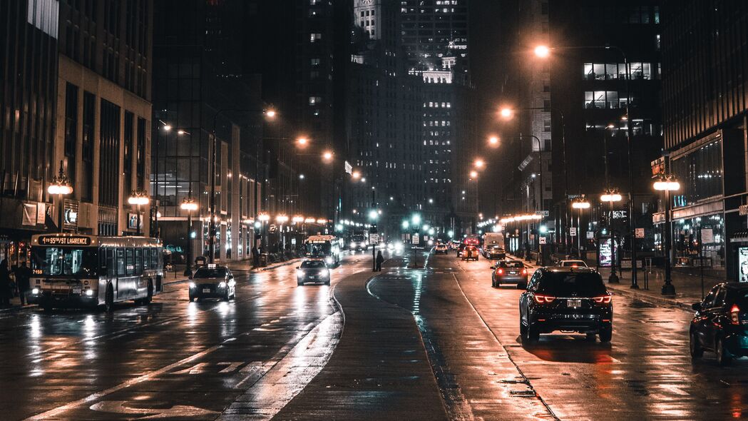 夜城 街道 城市灯光 交通 芝加哥 美国 4k壁纸 3840x2160