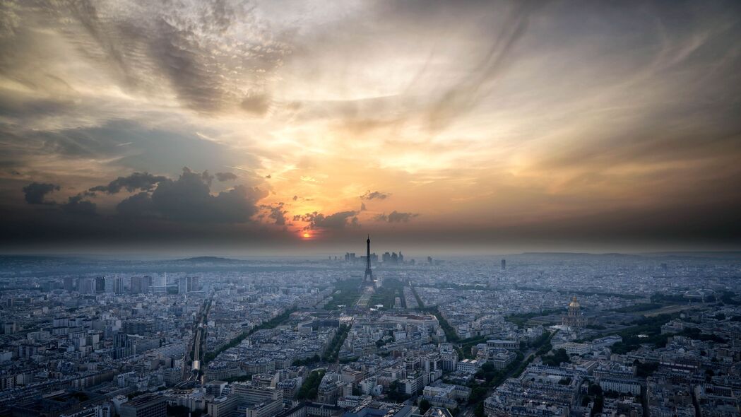 巴黎 法国 建筑 日落 天空 鸟瞰 4k壁纸 3840x2160