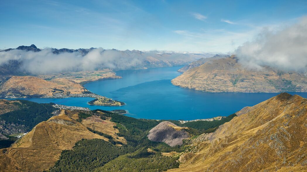 山脉 湖泊 从上面看 云 新西兰 4k壁纸 3840x2160
