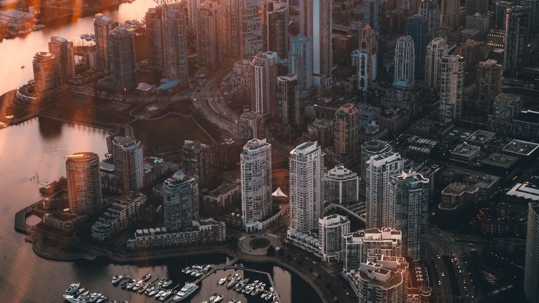 城市 鸟瞰图 建筑 阳光 射线 温哥华 加拿大 4k壁纸 3840x2160