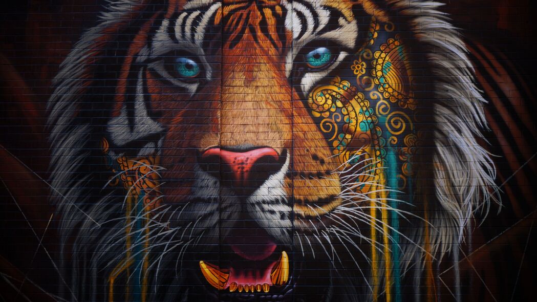 老虎 涂鸦 街头艺术 墙壁 彩色 4k壁纸 3840x2160