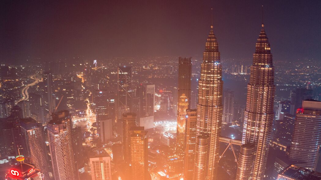 夜城 鸟瞰图 城市灯光 摩天大楼 建筑 吉隆坡 马来西亚 4k壁纸 3840x2160