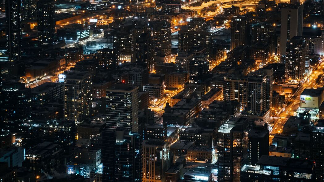 夜城 城市灯光 鸟瞰图 概览 建筑 4k壁纸 3840x2160