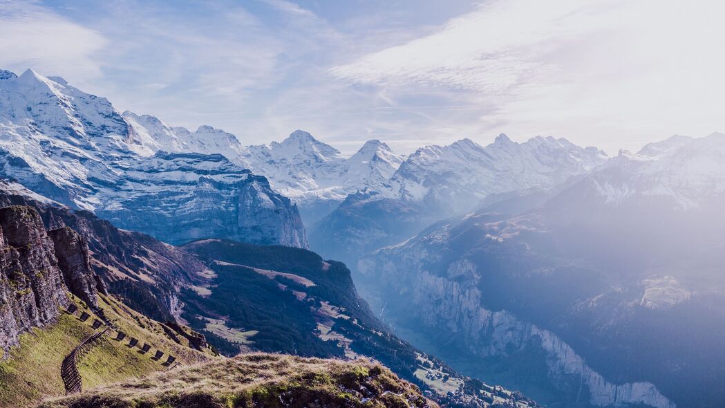 山脉 山峰 鸟瞰图 天空 雪 瑞士 4k壁纸 3840x2160
