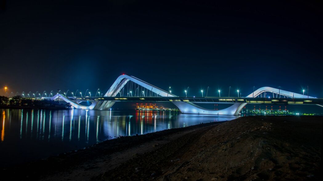 桥梁 建筑 夜城 城市灯光 阿布扎比 阿联酋 4k壁纸 3840x2160