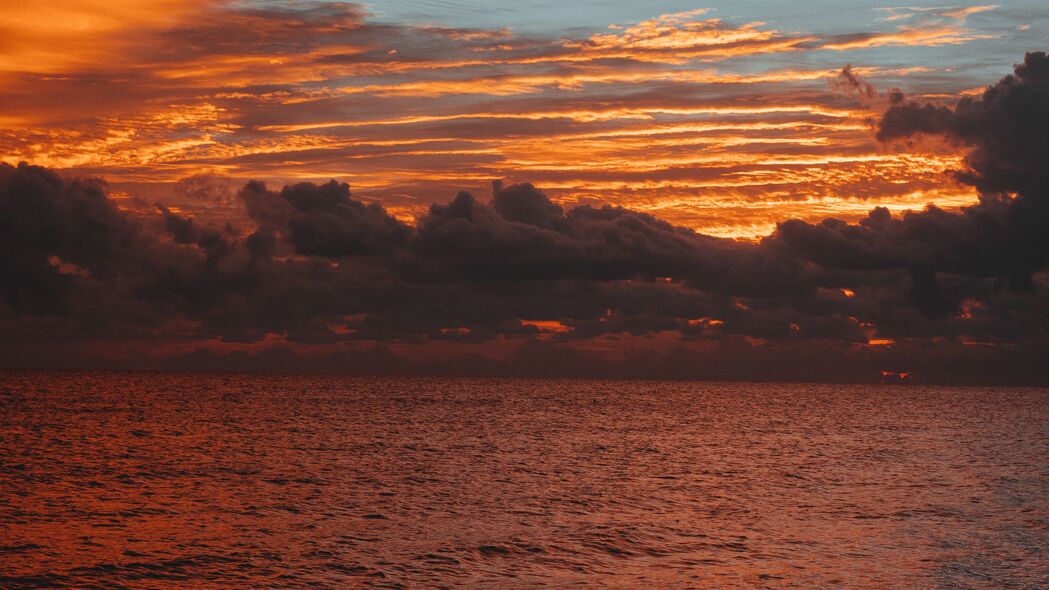 海 地平线 云 日落 天空 波纹 波浪 4k壁纸 3840x2160