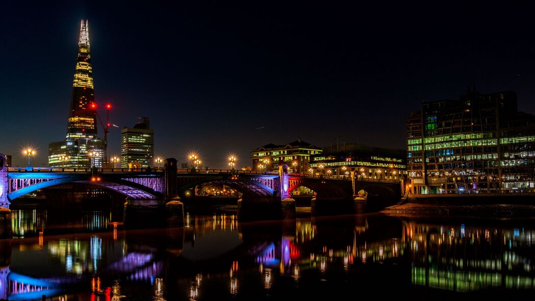 夜城 城市灯光 桥梁 河流 泰晤士河 伦敦 英国 4k壁纸 3840x2160