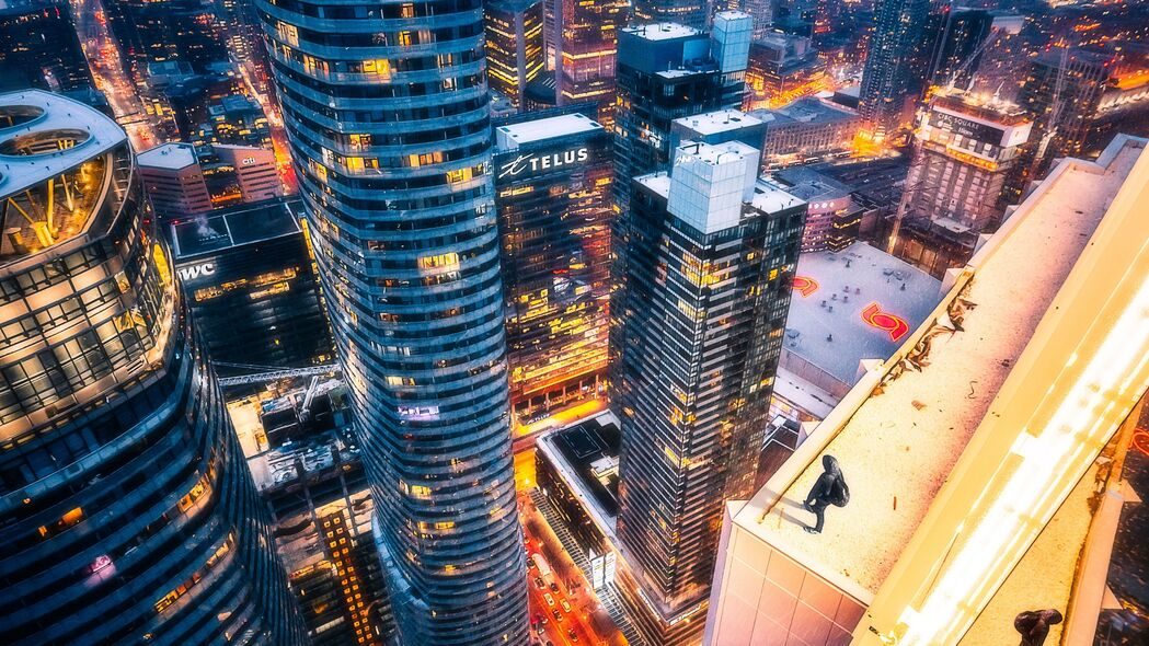 摩天大楼 鸟瞰图 夜城 屋顶 多伦多 4k壁纸 3840x2160