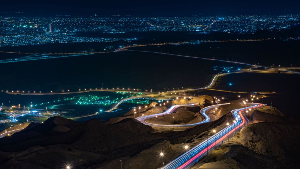 夜城 城市灯光 长曝光 道路 阿布扎比 阿联酋 4k壁纸 3840x2160